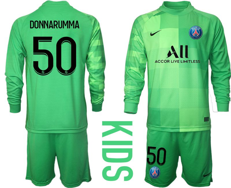 Youth 2021-2022 Club Paris St German green goalkeeper long sleeve #50 Soccer Jersey->youth soccer jersey->Youth Jersey